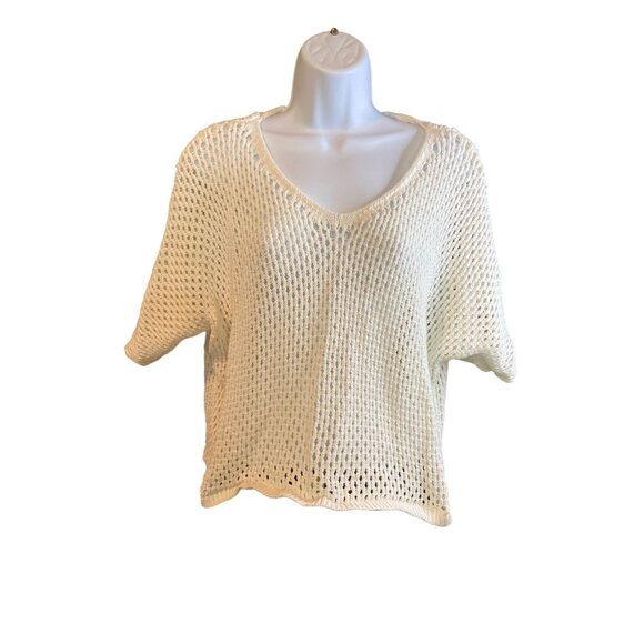 Mossimo Supply Co Women’s Crochet Knit Sweater Top XXL White Boho Beachy Festiva - Picture 2 of 6